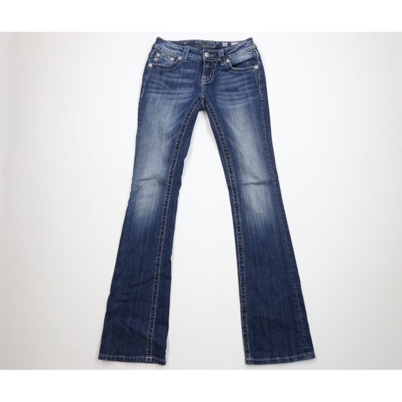 Miss Me Womens 26 Thick Stitch Stretch Sequined Wings Signature Bootcut Jeans - Picture 1 of 13